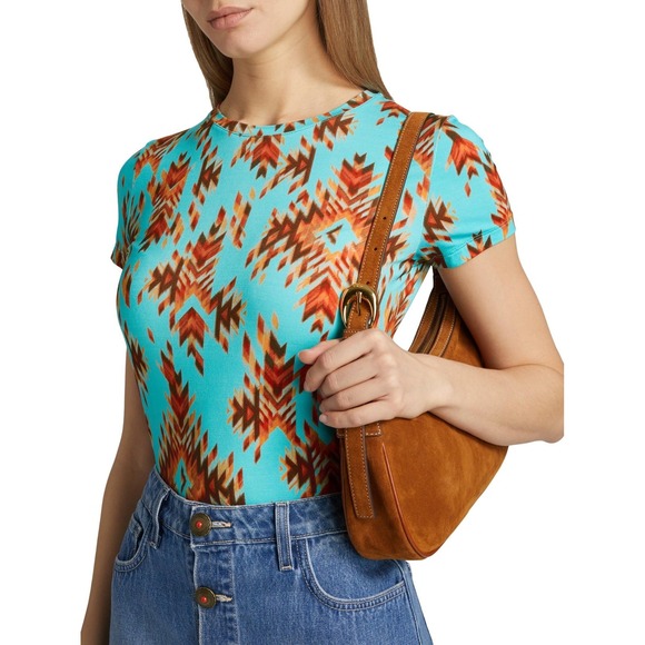 L'AGENCE Ressi Fitted Tee Women‎ S Pool Blue Multi Ganado Shirt Southwestern NEW - Picture 10 of 16